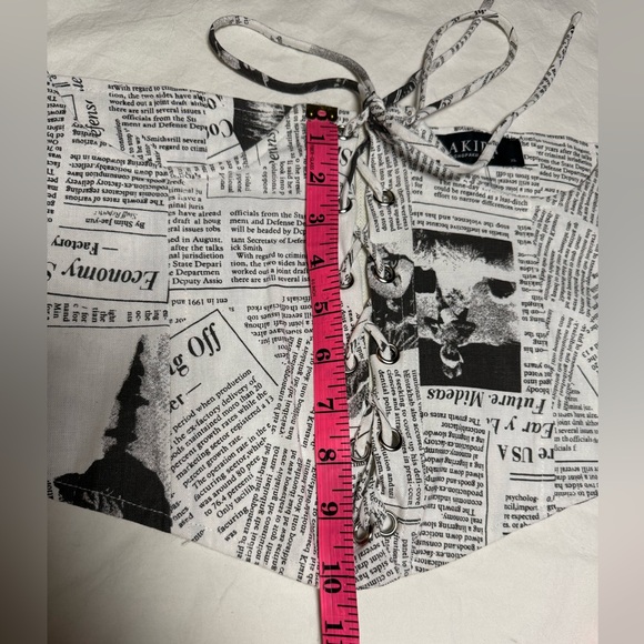 AKIRA Read The News Black and White Lace Up Underbust Corset XL - Picture 9 of 11